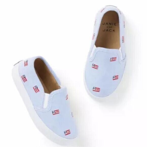 NWT Janie and Jack Unisex Embroidered Flag Slip On Sneaker - Size 6 - Picture 1 of 6